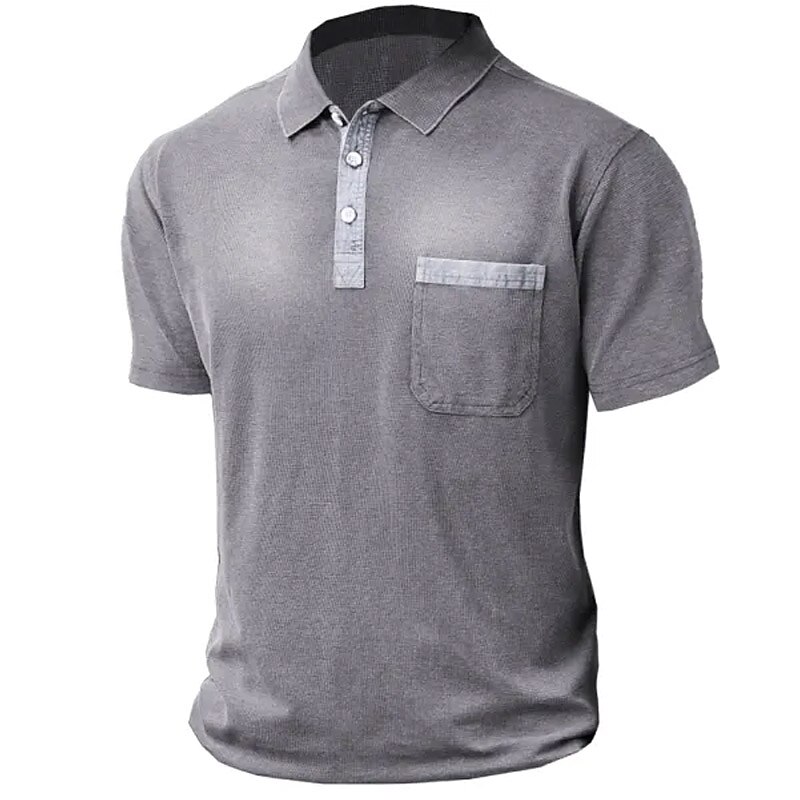 Men's Outdoor Casual Street Breathable Light Comfortable Pocket Plain Stand Collar Short Sleeve Polo Shirt