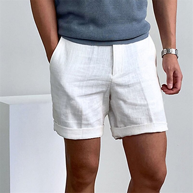 Men's Shorts Linen Shorts Summer Shorts Beach Shorts Zipper Plain Comfort Breathable Short Outdoor Daily Streetwear Linen / Cotton Blend Stylish Casual Black White Inelastic
