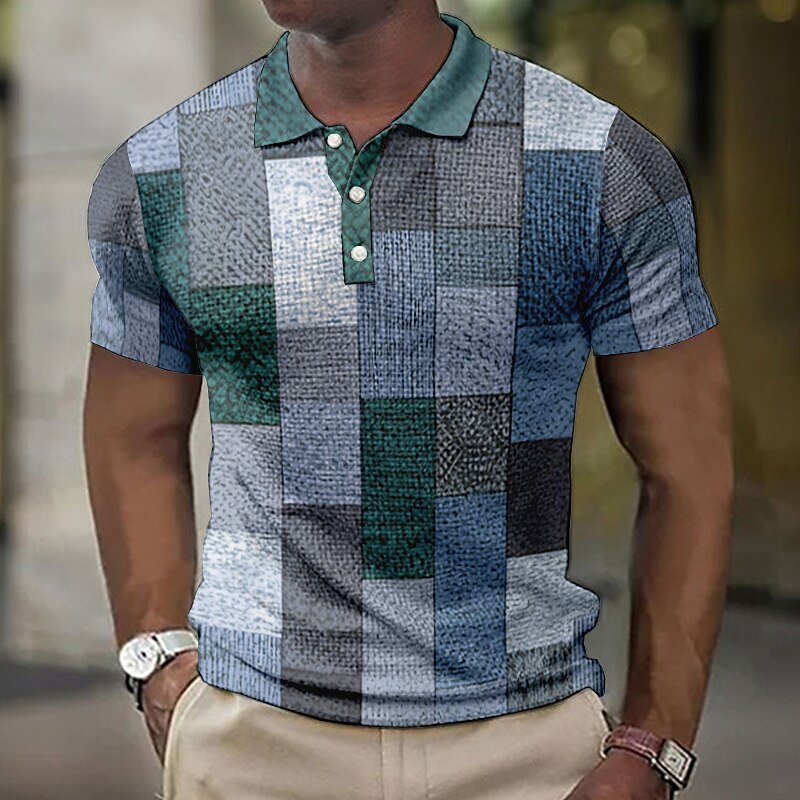 Men's Waffle Casual Outdoor Fashion Comfortable Breathable Print Short Sleeves Polo Shirt