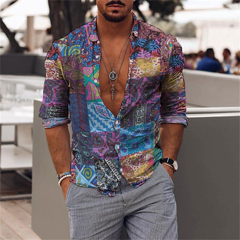Men's Graphic Shirt Graphic Prints Turndown Print Outdoor Street Long Sleeve Button-Down Casual Breathable Shirt 