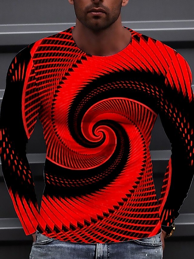 Men's T shirt Graphic Prints Spiral Stripe Crew Neck Print Daily Holiday Long Sleeve Print Top