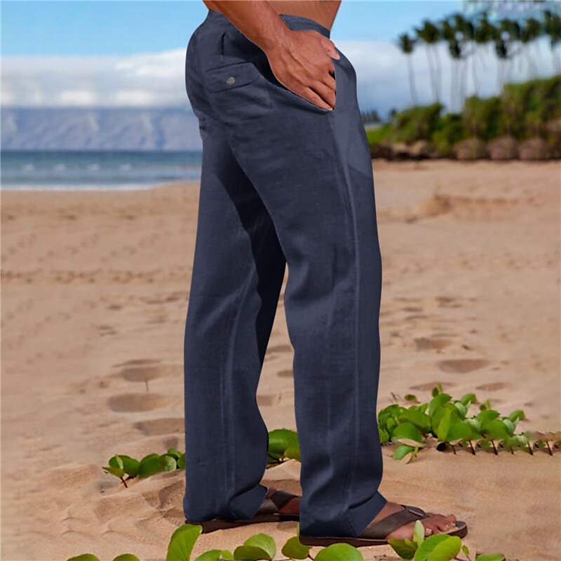 Men's Linen Pants Trousers Summer Pants Pocket Plain Comfort Breathable Going out Linen / Cotton Blend Pnats