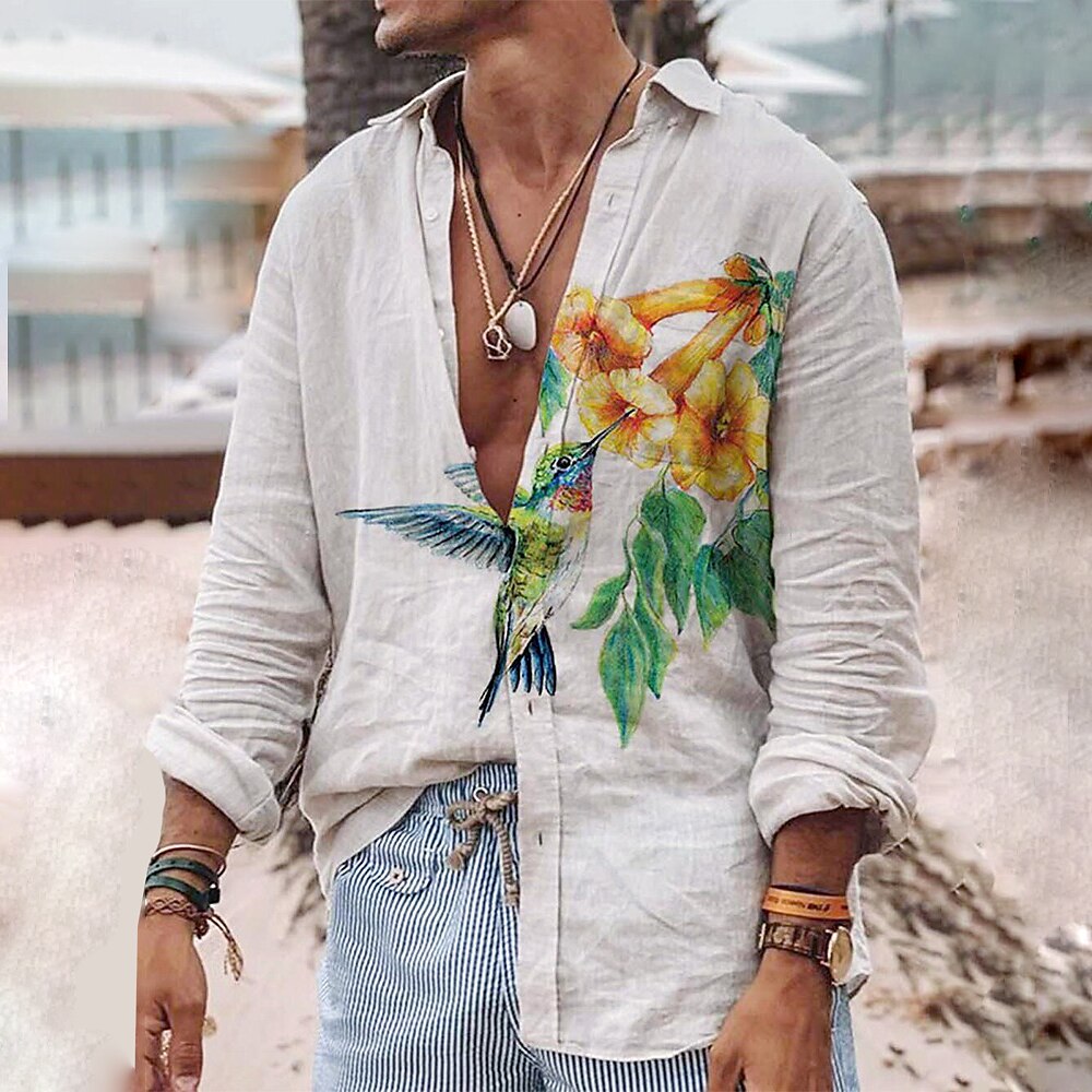 Men's Shirt Butterfly Graphic Prints Turndown Outdoor Street Long Sleeve Print Fashion Streetwear Soft Shirt 