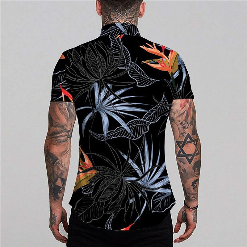 Men's Shirt Graphic Shirt Aloha Shirt Leaves Turndown Black Blue Pink 