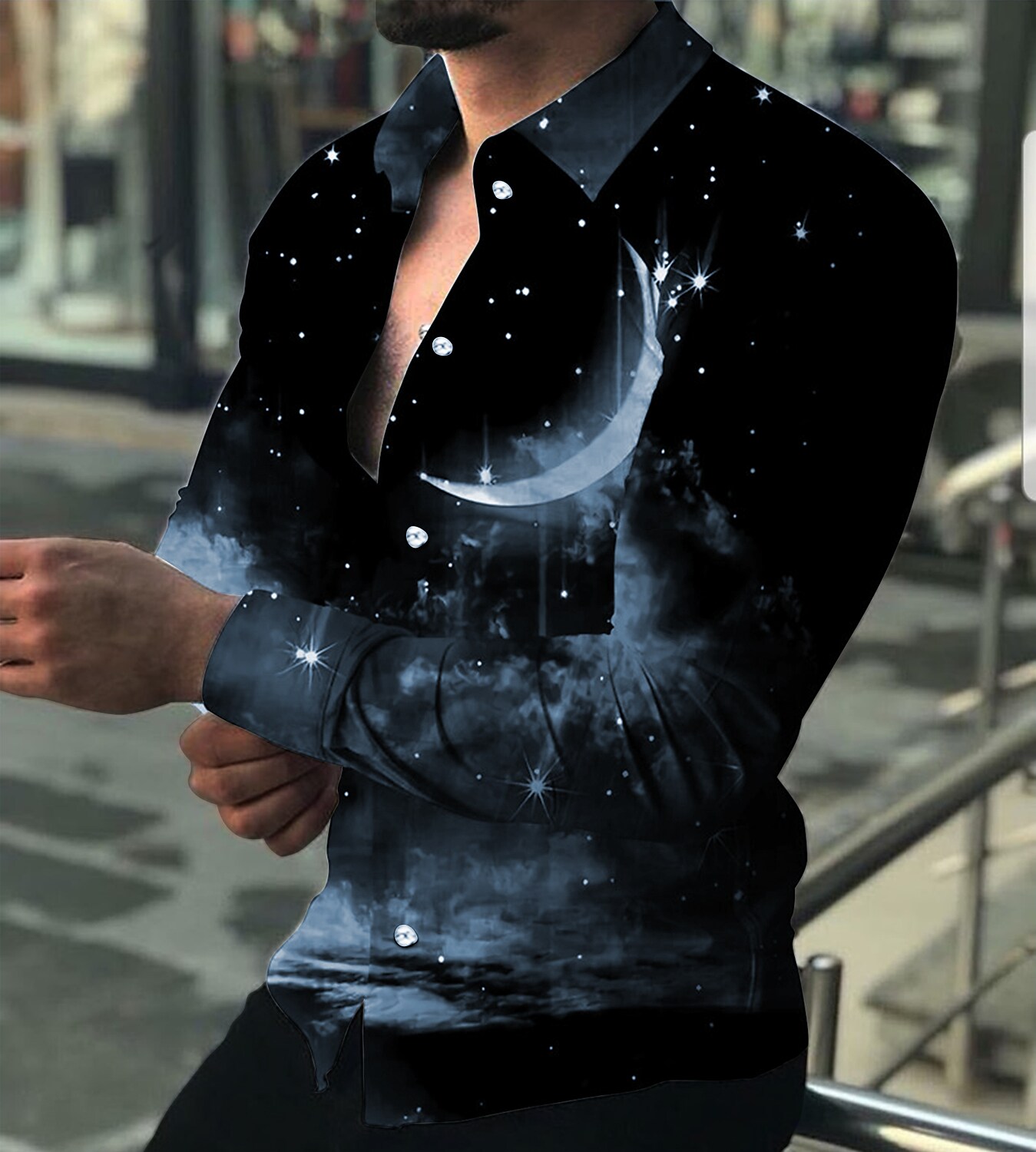 Men's Shirt Graphic Shirt Moon Turndown Blue Red White Black 3D Print