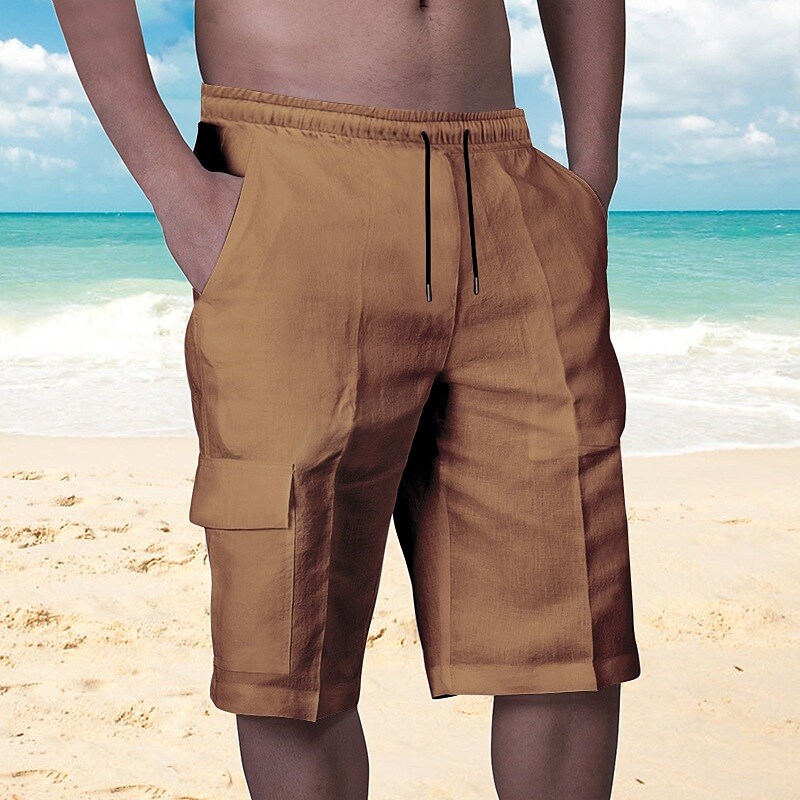Men's Shorts Linen Summer Shorts Pocket Plain Comfort Breathable Outdoor Daily Going out Shorts