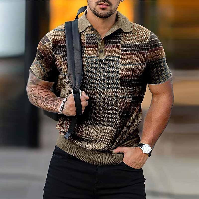 Men's Waffle Casual Street Fashion Golf  Breathable Light Comfortable Print Lapel Short Sleeve Polo Shirt
