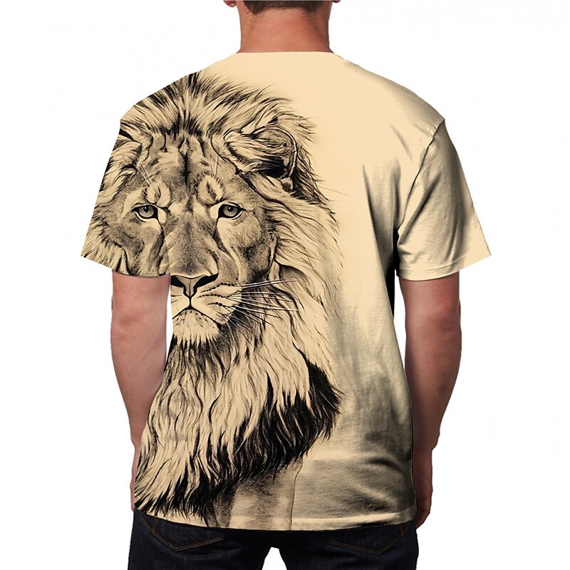 Men's Unisex T shirt Tee Lion Graphic Prints Crew Neck Khaki 3D Print
