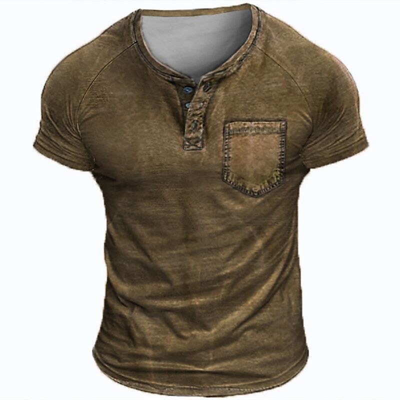 Men's Outdoor Casual Street Vacation Comfortable Breathable Light Plain Short Sleeve Henley Shirt