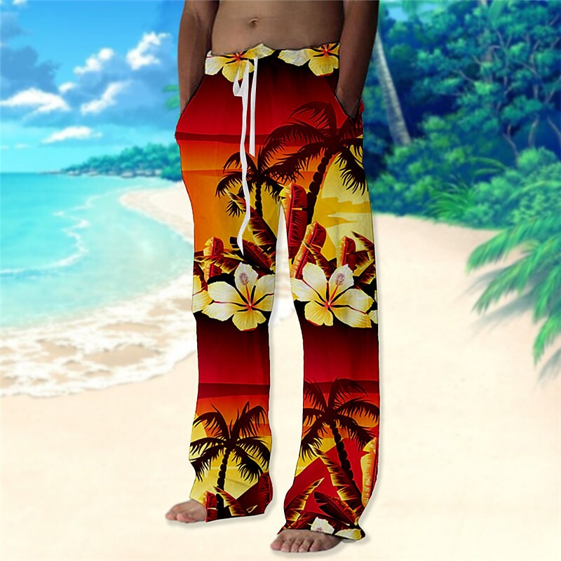 Men's Beach Pants Drawstring Elastic Waist Print Graphic Prints Comfor