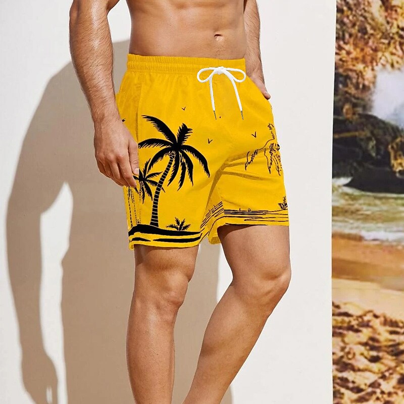 Men's Swimming Beach Drawstring Elastic Pattern Printing Quick Dry Casual Vacation Hawaiian Shorts