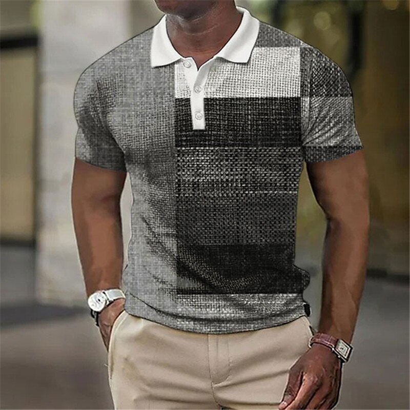 Men's Waffle Outdoor Street Casual Golf Vacation Breathable Comfortable Light Plaid Short Sleeve Polo Shirt