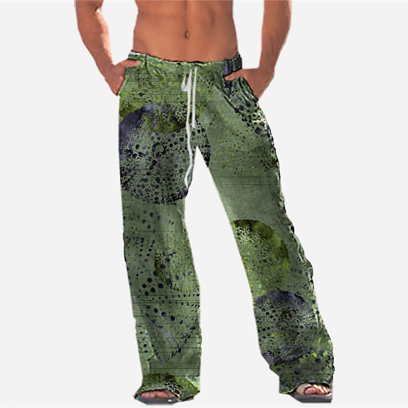 Men's Beach Pants Drawstring Elastic Waist Front Pocket Graphic Prints Geometry Comfort Soft Casual Trousers 
