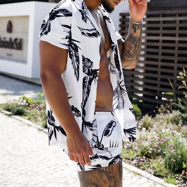 Men's Two Pieces Set Hawaiian Shirt Aloha Shirt Floral Turndown 3D Pri