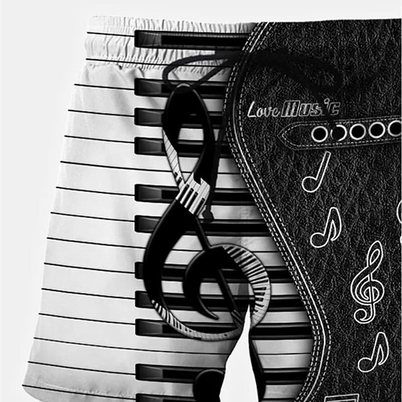 Men's Swim Trunks Summer Beach Shorts Drawstring with Mesh lining Elastic Waist Graphic Musical Instrument Note Quick Dry Shorts