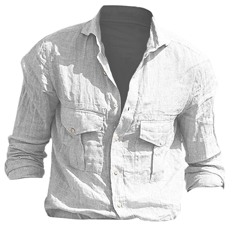 Men's Outdoor Casual Vacation Beach Lightweight Comfortable Quick Dry Breathable Plain Lapel Long Sleeve Shirt