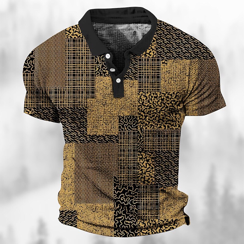 Men's Waffle Golf Outdoor Fashion Casual Breathable Soft Print Short Sleeves Polo Shirt