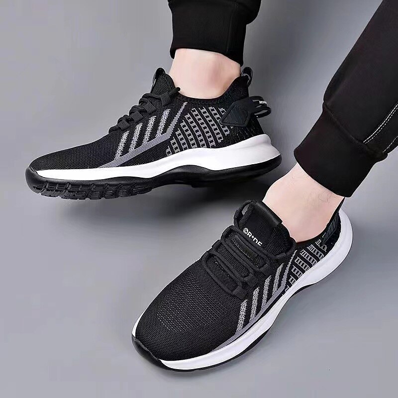 Men's Sneakers Casual Shoes Sporty Look Flyknit Shoes Sporty Vintage Casual Outdoor Daily Running Shoes Basketball Shoes Hiking Shoes Tissage Volant Breathable Comfortable Slip Resistant Black Grey