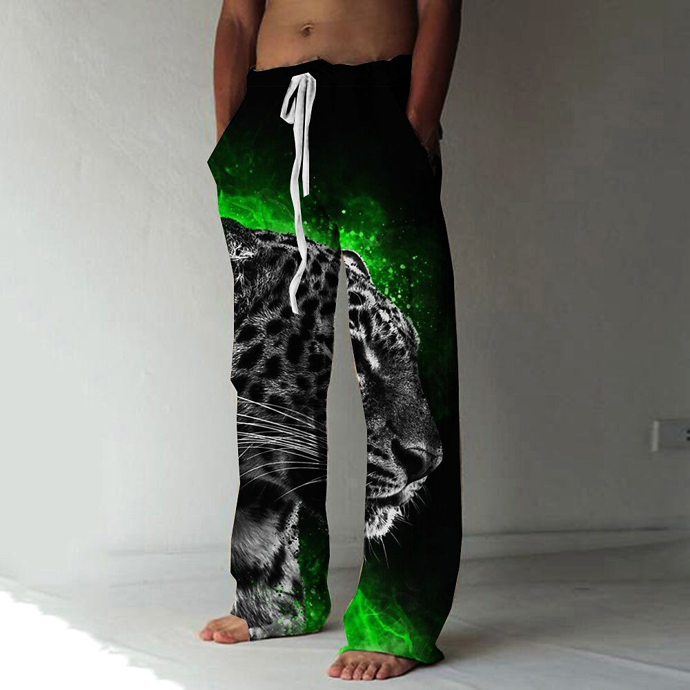 Men's Casual Outdoor Sports Drawstring Breathable Elastic Waist Animal Print Beach Trousers