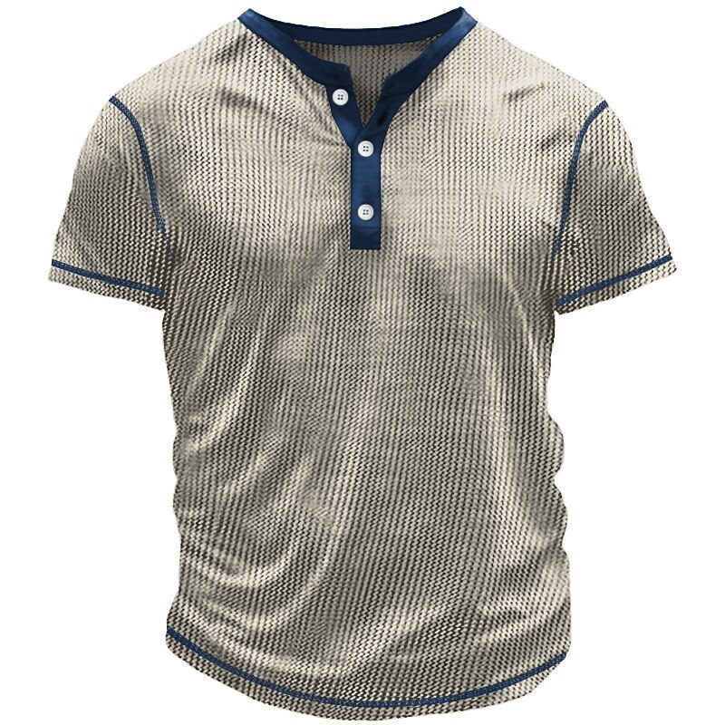 Men's Waffle Casual Holiday Fashion Street Breathable Light Comfortable Plain Short Sleeve Henley Shirt