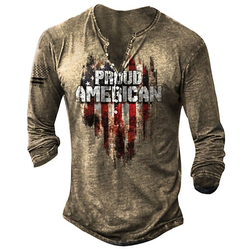 Men's T shirt Henley Shirt Tee Graphic American Flag 1776 Street Casual Daily Basic Classic Casual Henley Long Sleeve Top