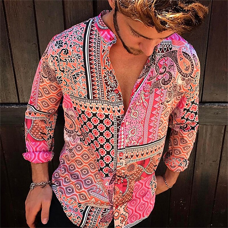 Men's Graphic Shirt Boho Shirt Paisley Tribal Turndown Print Outdoor Street Long Sleeve Button-Down Casual Breathable Shirt 