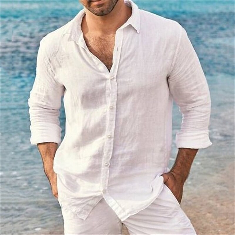 Men's Work Casual Lapel Outdoor Button Comfortable Lightweight Solid Color Long Sleeve Shirt