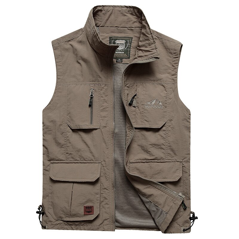 Men's Outdoor Hiking Fishing Climbing Casual Breathable Muti-pockets Zipper Light Plain Stand Collar Sleeveless Gilet