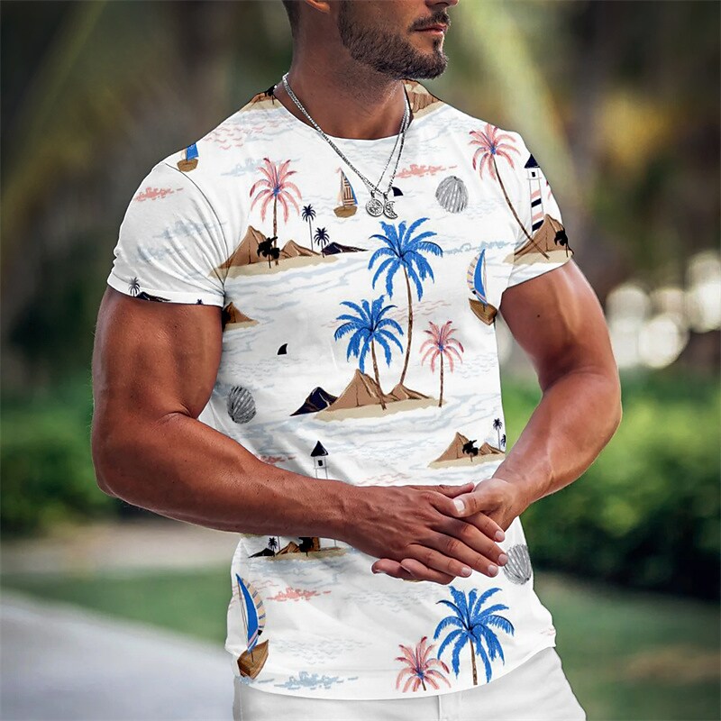 Men's T shirt Graphic Tree Crew Neck 3D Print Outdoor Casual Short Sleeve Print Vintage Stylish Hawaiian Top