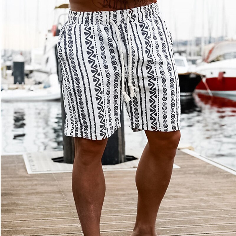 Men's Summer Beach Shorts Drawstring Elastic Waist Print Graphic Geometric Pattern Breathable Soft Casual Daily Streetwear