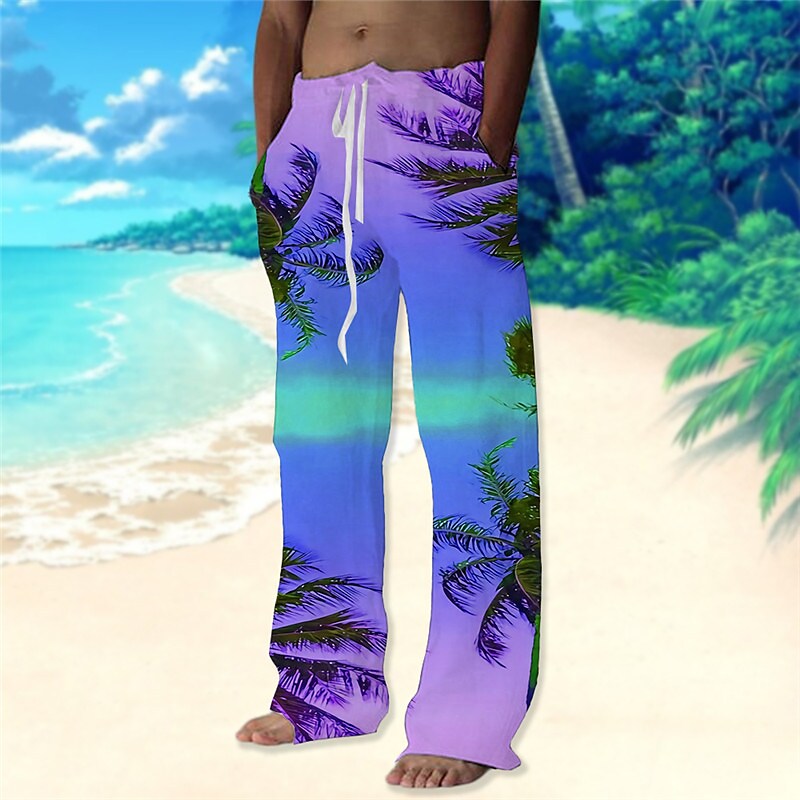 Men's Beach Pants Drawstring Elastic Waist Print Graphic Prints Comfor
