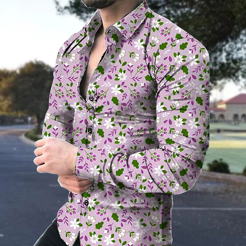 Men's Shirt Graphic Shirt Floral Turndown Print Outdoor Street Long Sleeve Button-Down Fashion Designer Casual Breathable Top