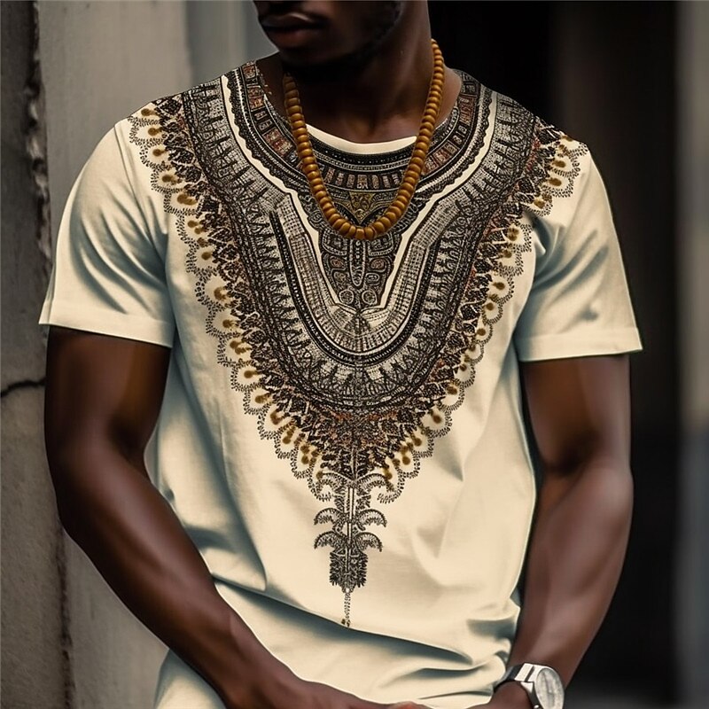 Men's T shirt Graphic Bohemian Crew Neck Print Outdoor Short Sleeve Print Designer Vintage Ethnic Top