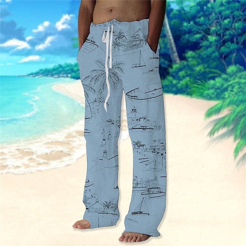 Men's Beach Pants Drawstring Elastic Waist Print Graphic Prints Comfor