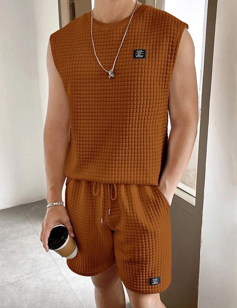 Men's Outdoor Vacation Casual Comfortable Breathable Soft Plain Vest Top Shorts Suit