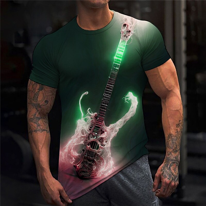 Men's T shirt Graphic Guitar Musical Instrument Crew Neck 3D Print Outdoor Casual Short Sleeve Print Top