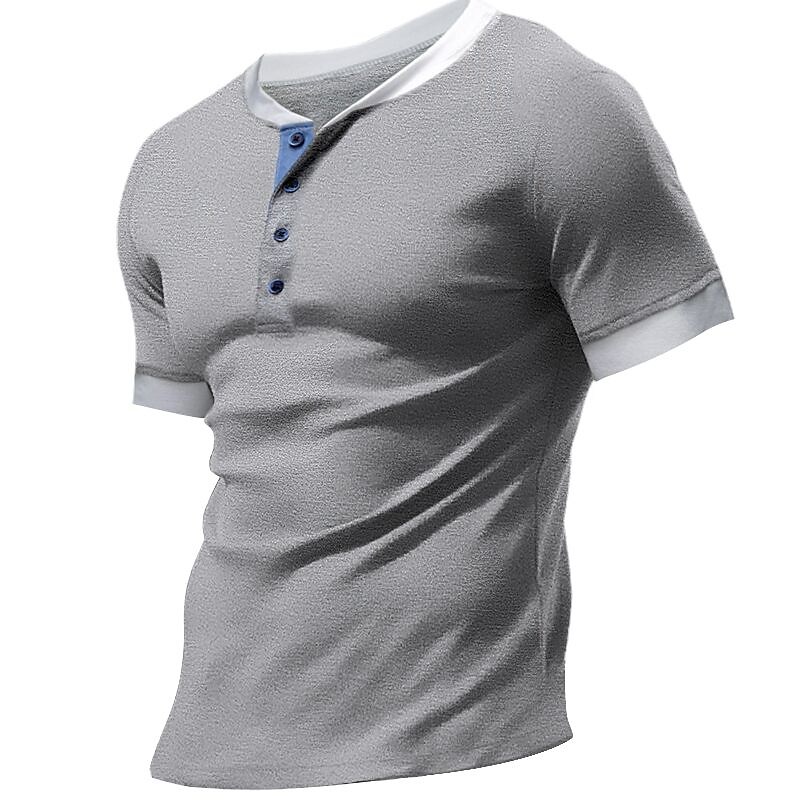 Men's Outdoor Casual Vacation Street Lightweight Comfortable Quick Dry Breathable Solid Color Short Sleeve Henley Shirt
