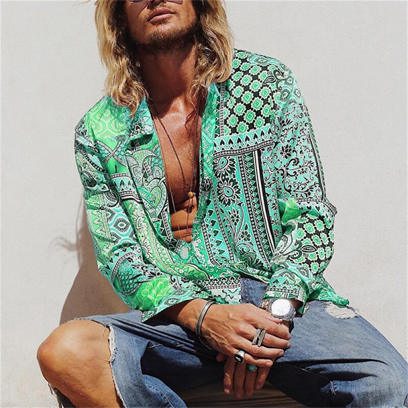 Men's Graphic Shirt Boho Shirt Paisley Tribal Turndown Print Outdoor Street Long Sleeve Button-Down Casual Breathable Shirt 