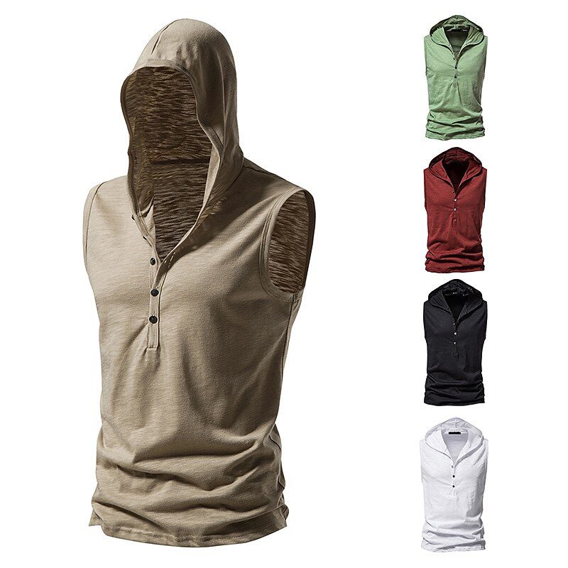 Men's Outdoor Street Casual Fashion Breathable Comfortable Soft Plain Sleeveless Hooded Vest