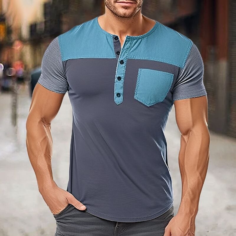 Men's Outdoor Street Fashion Vacation Comfortable Breathable Soft Pocket Short Sleeve Henley Shirt