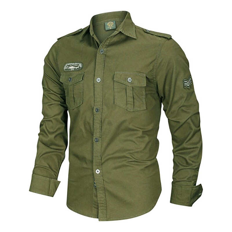 Men's Outdoor Fashion Casual Working Breathable Light Comfortable Water Proof Plain Lapel Cargo Long Sleeve Shirt