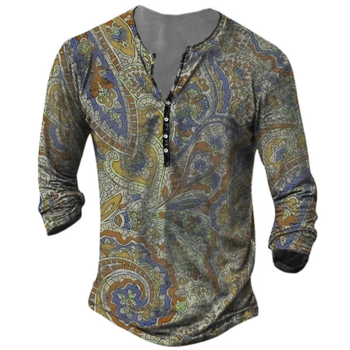 Men's T shirt Henley Shirt Graphic Tribal Henley Print Outdoor Daily Long Sleeve Button-Down Classic Comfortable Top