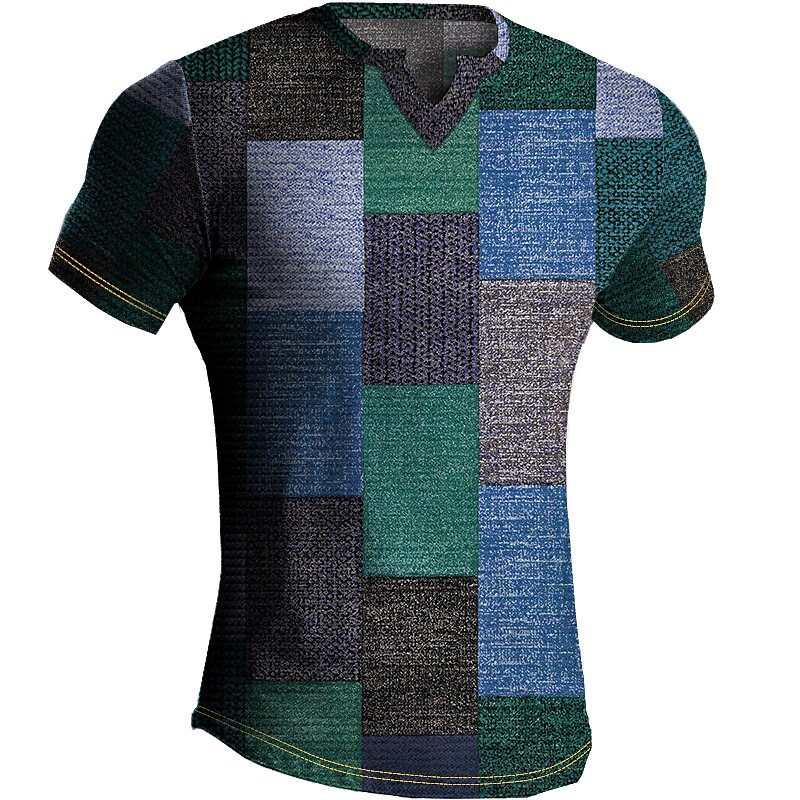 Men's T Shirt Plaid / Check Graphic Prints V Neck 3D Print Outdoor Daily Short Sleeve Print Casual Top