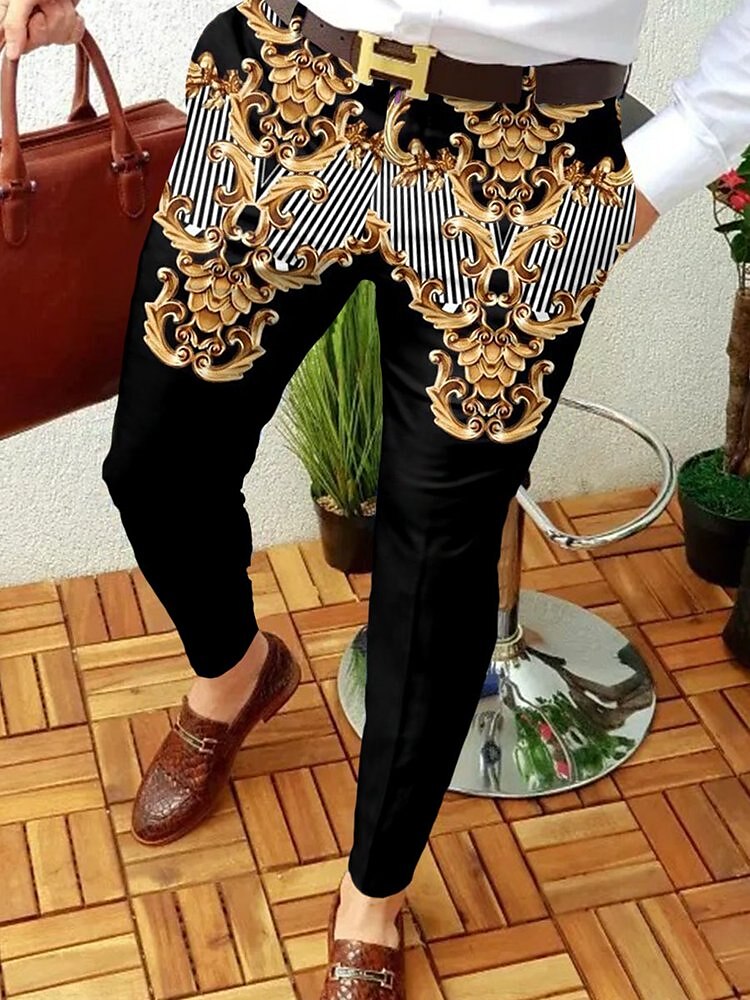 Men's Chinos Slacks Trousers Pencil Pants Jogger Pants Side Pockets Print Geometry Full Length Casual Smart Casual Pants