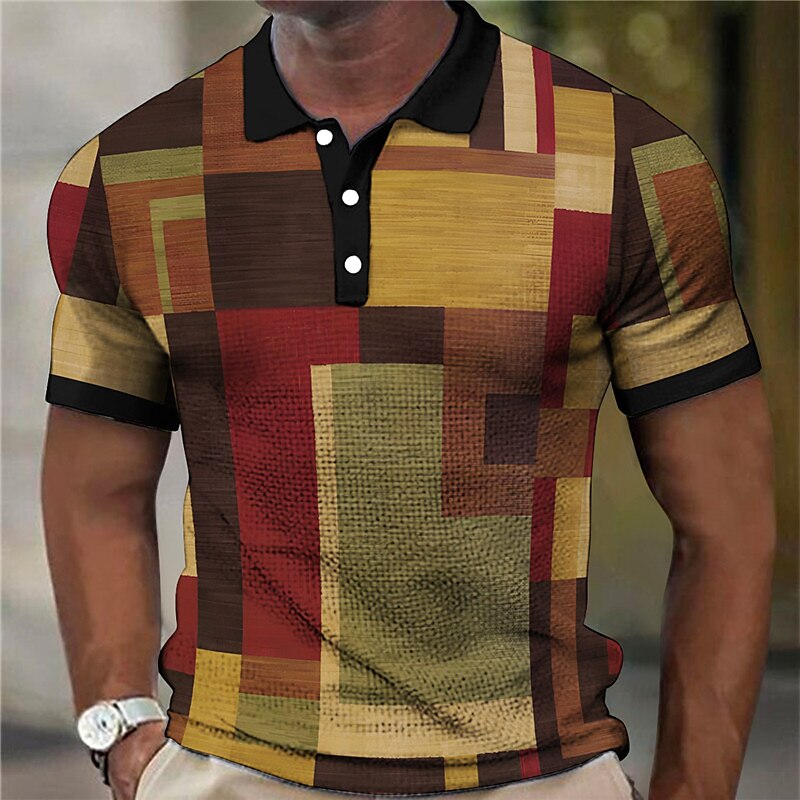 Men's Waffle Golf Outdoor Fashion Street Comfortable Soft Prints Short Sleeves Polo Shirt