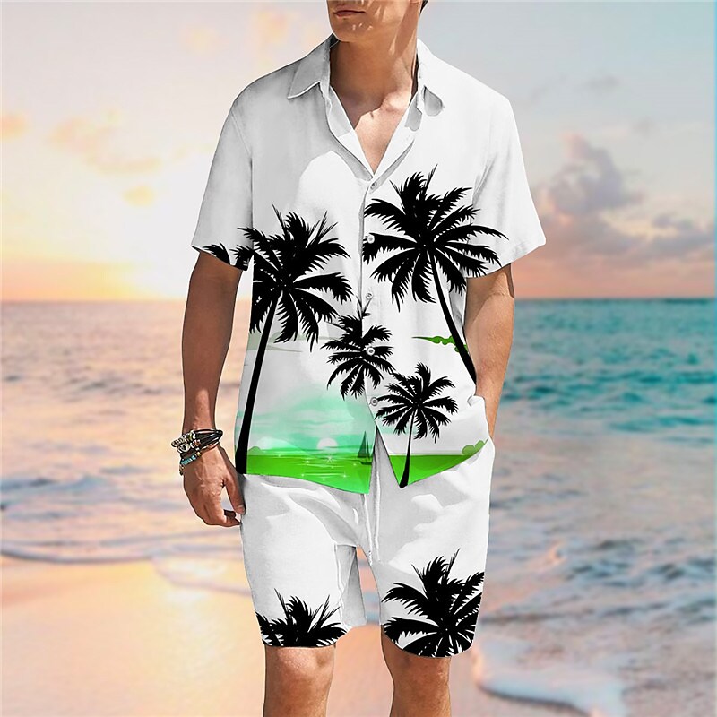 Men's Two Pieces Set Hawaiian Shirt Aloha Shirt Floral Turndown 3D Pri