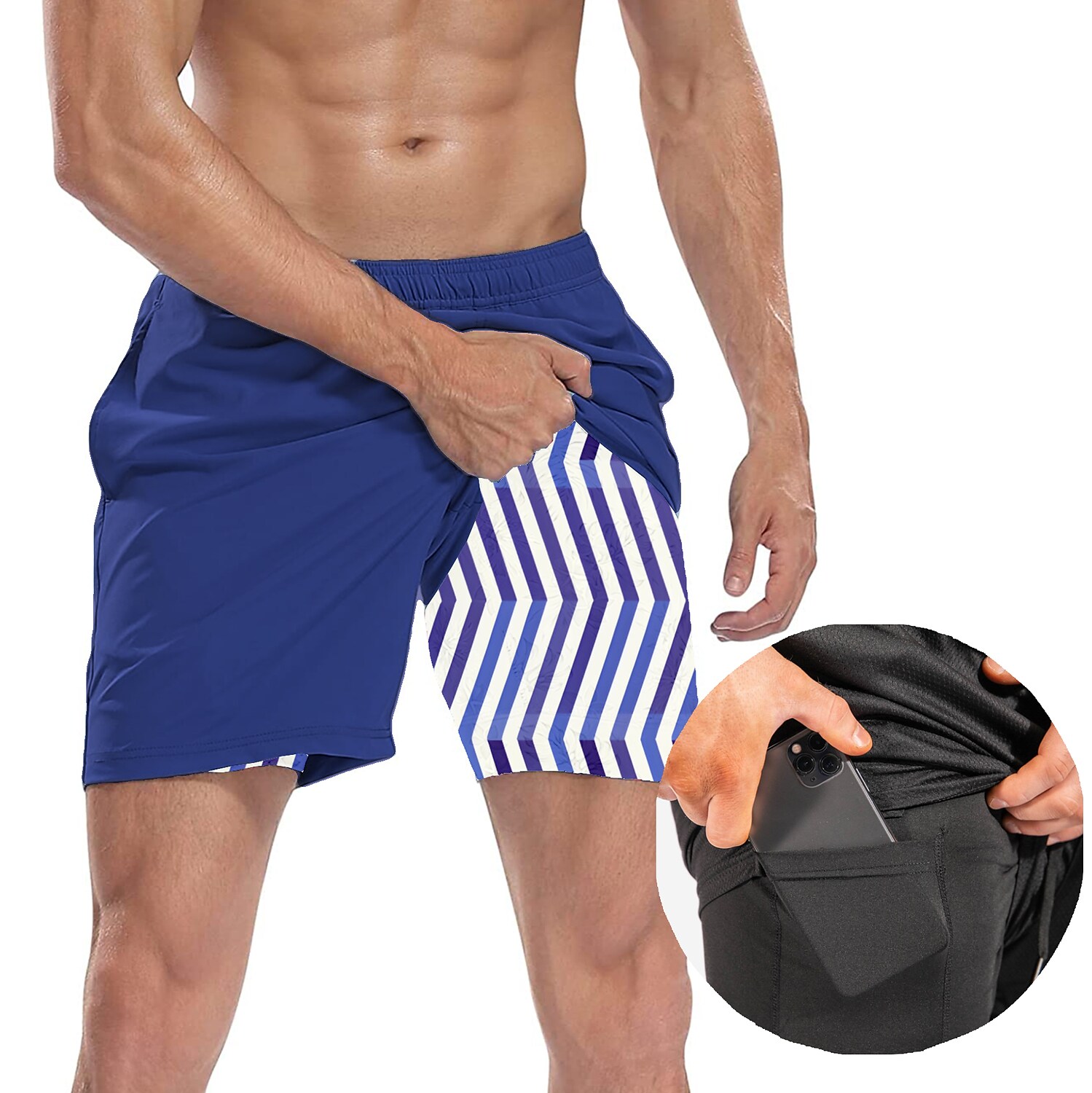 Men's Fitness Quick Dry Drawstring Side Pockets Breathable Printed Pattern Casual Sports Shorts