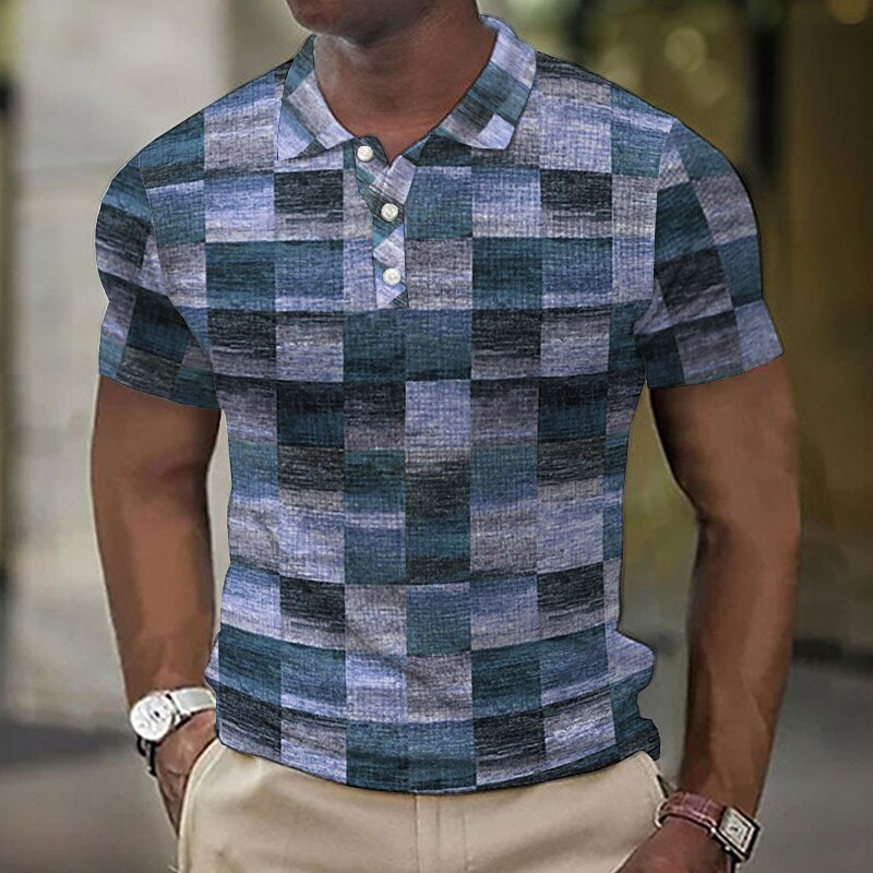 Men's Waffle Golf Outdoor Street Fashion Breathable Soft Print Short Sleeves Polo Shirt