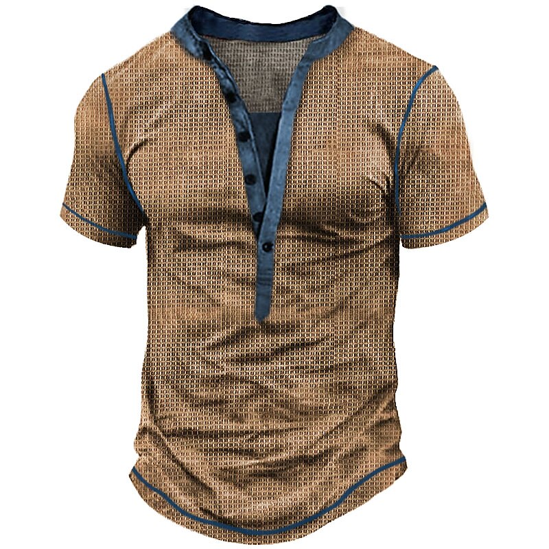 Men's Outdoor Casual Fashion Comfortable Breathable Soft Print V Neck Short Sleeve Henley Shirt