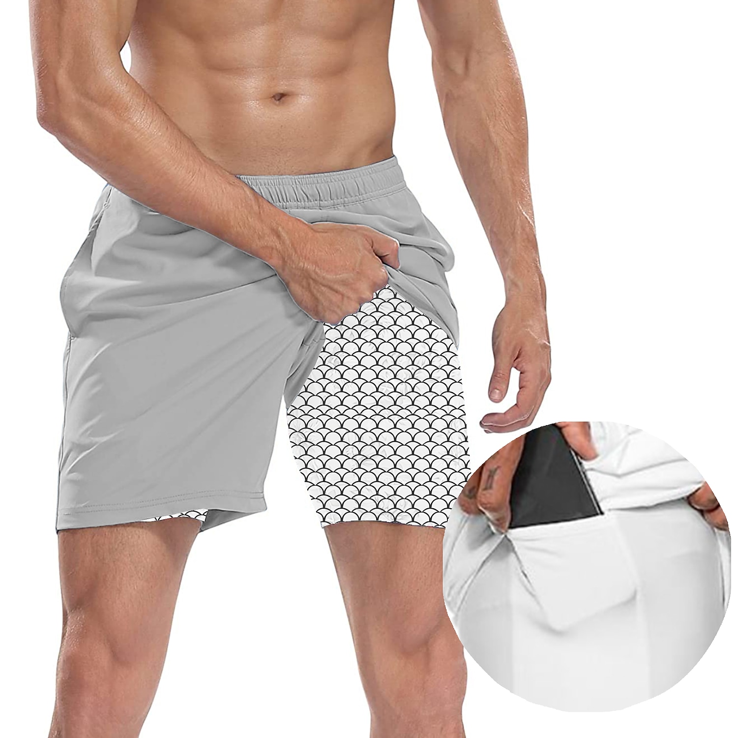 Men's Fitness Quick Dry Drawstring Side Pockets Breathable Printed Pattern Casual Sports Shorts